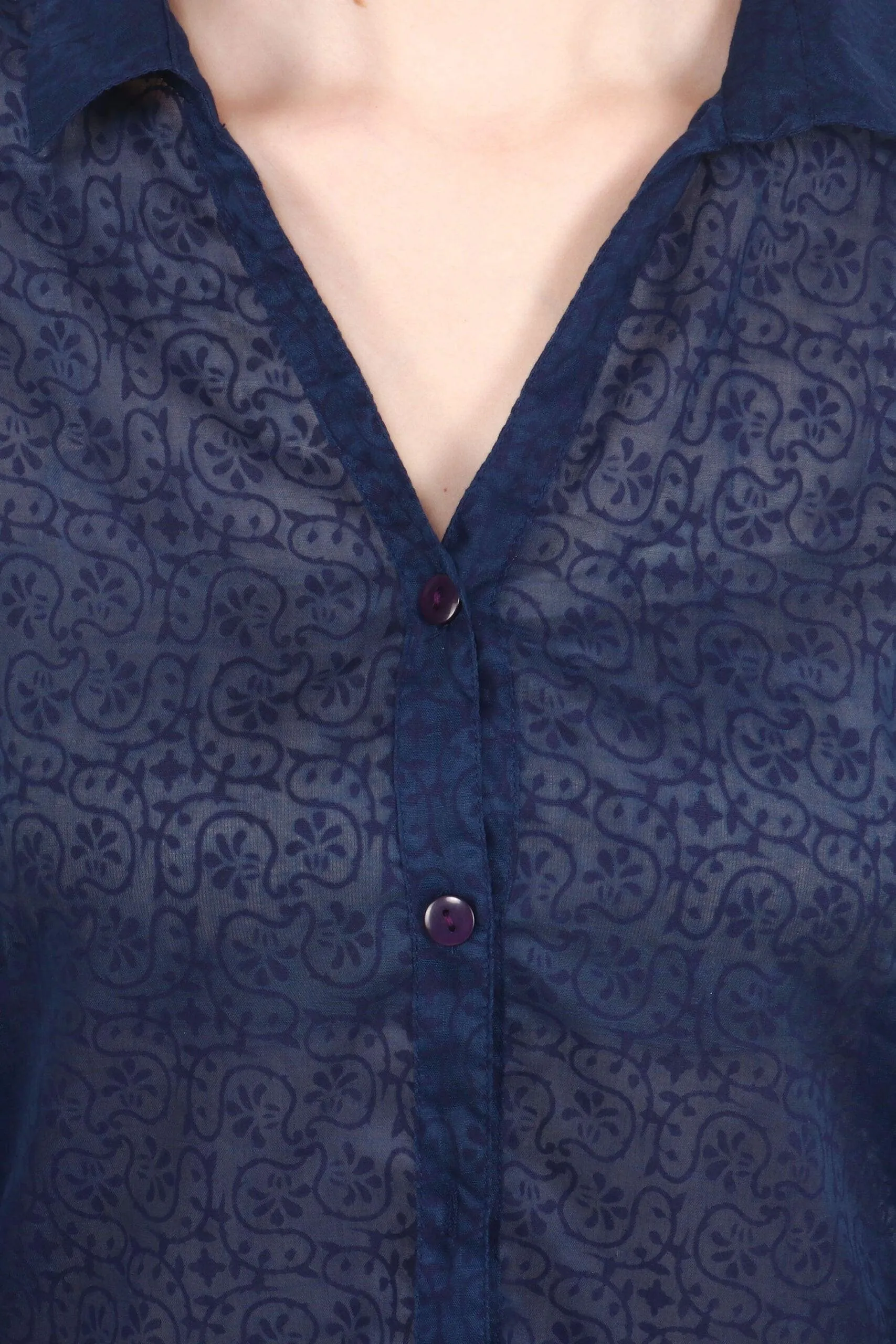 Navy Blue Embedded Print Shirt