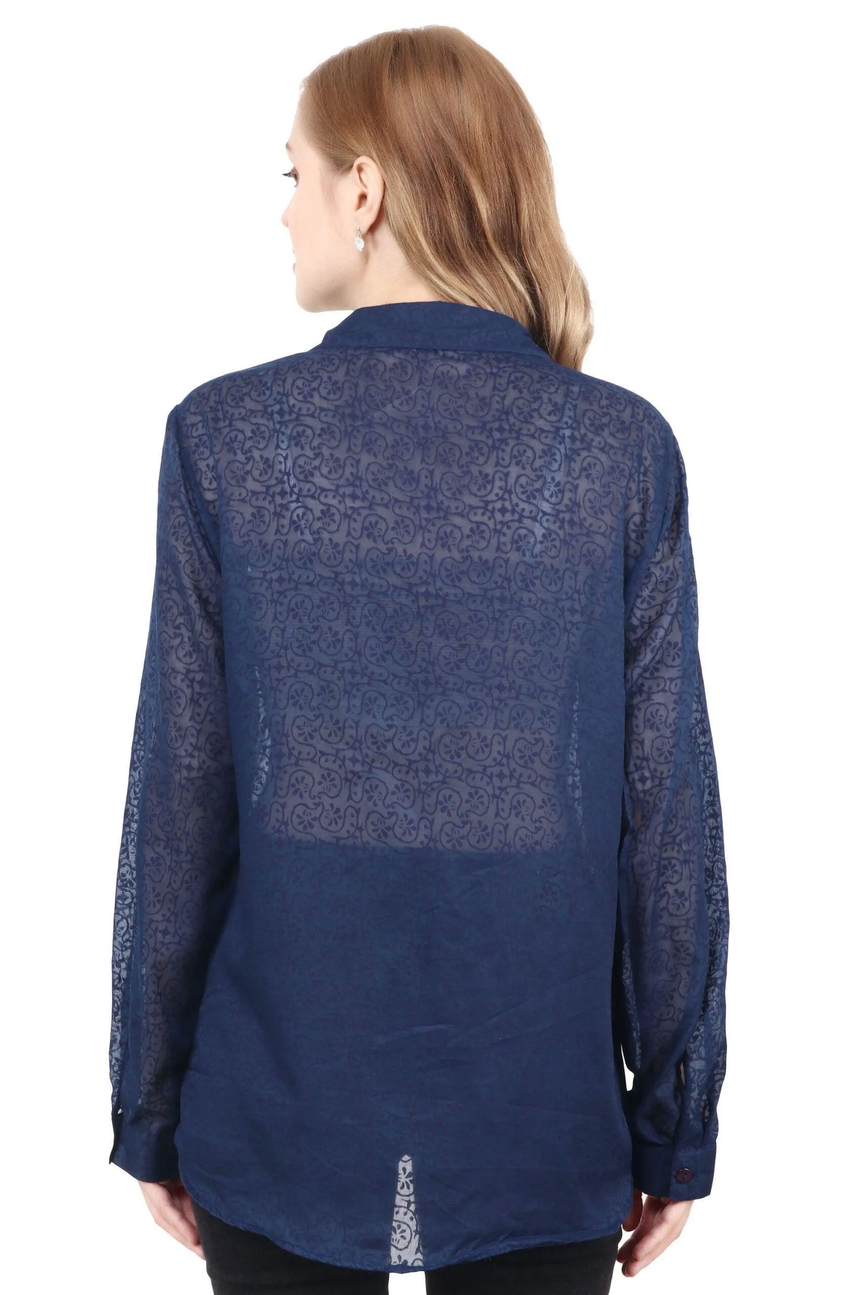 Navy Blue Embedded Print Shirt