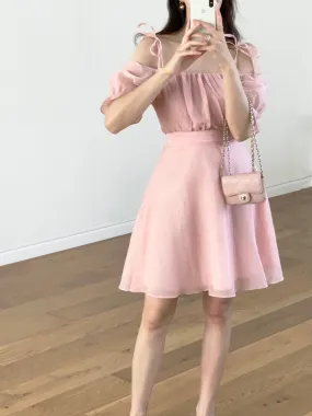 Off-shoulders pink love mini dress