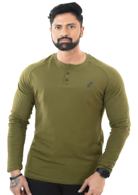 Olive Green Full Sleeves Henley Tee