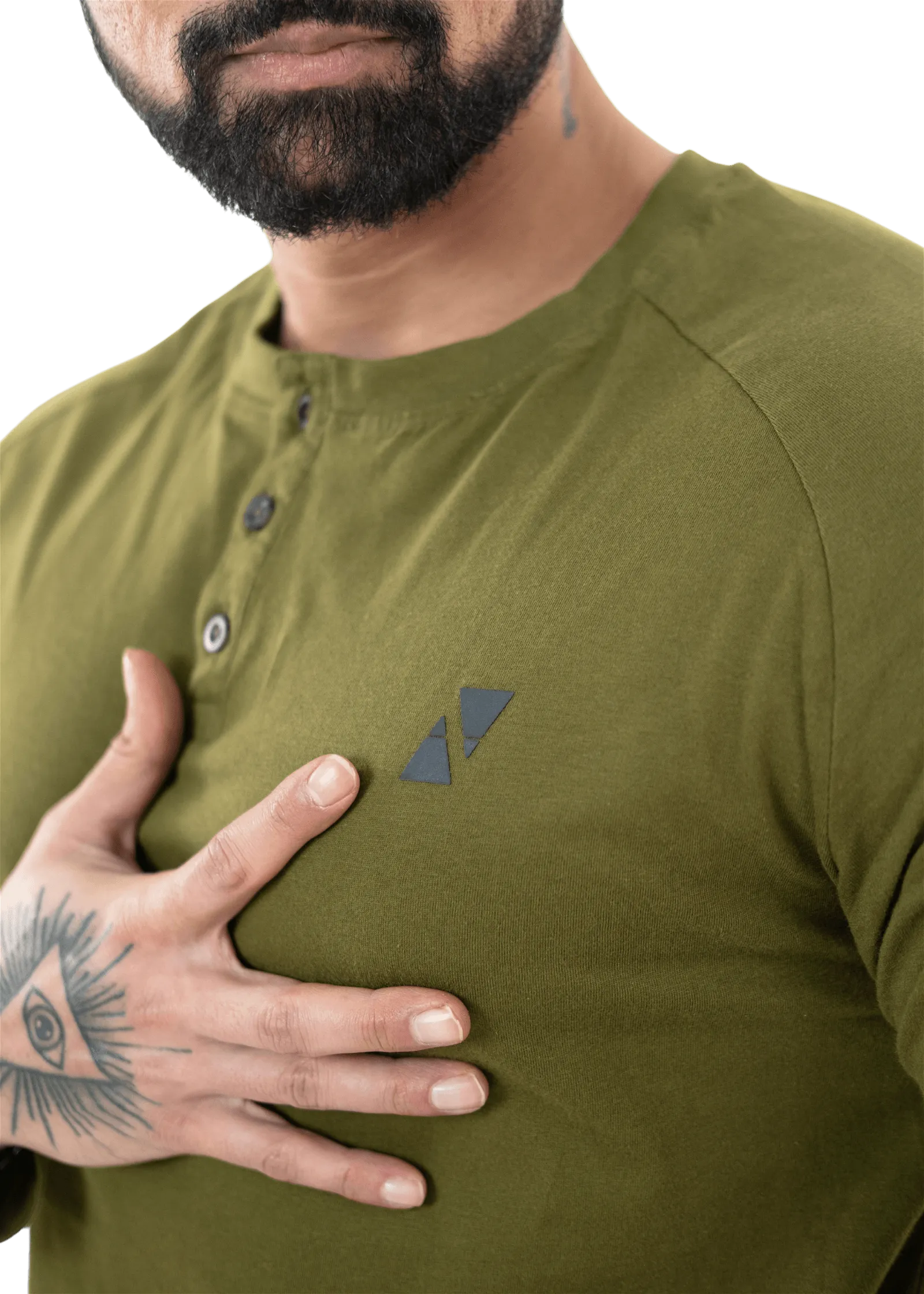 Olive Green Full Sleeves Henley Tee