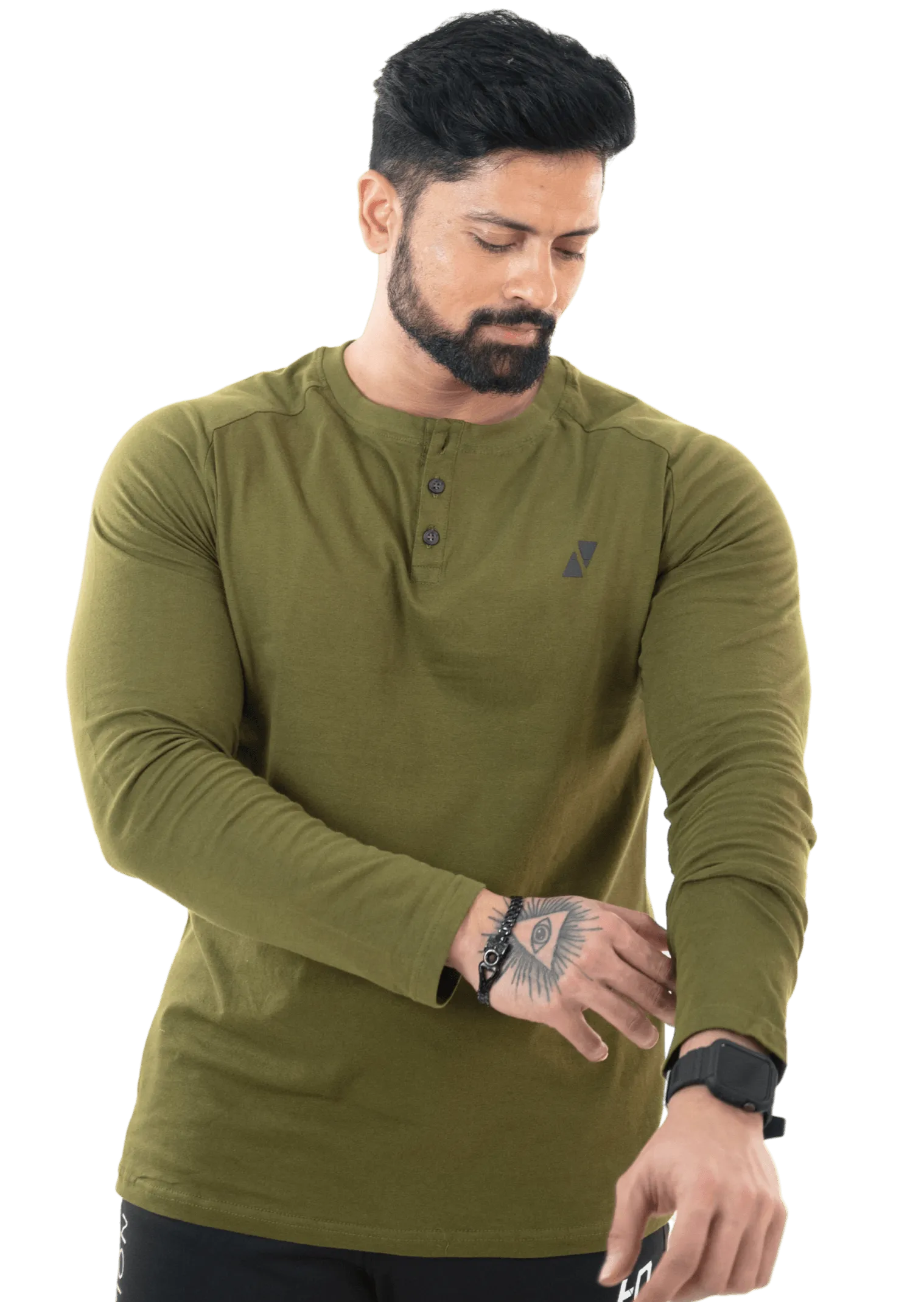 Olive Green Full Sleeves Henley Tee