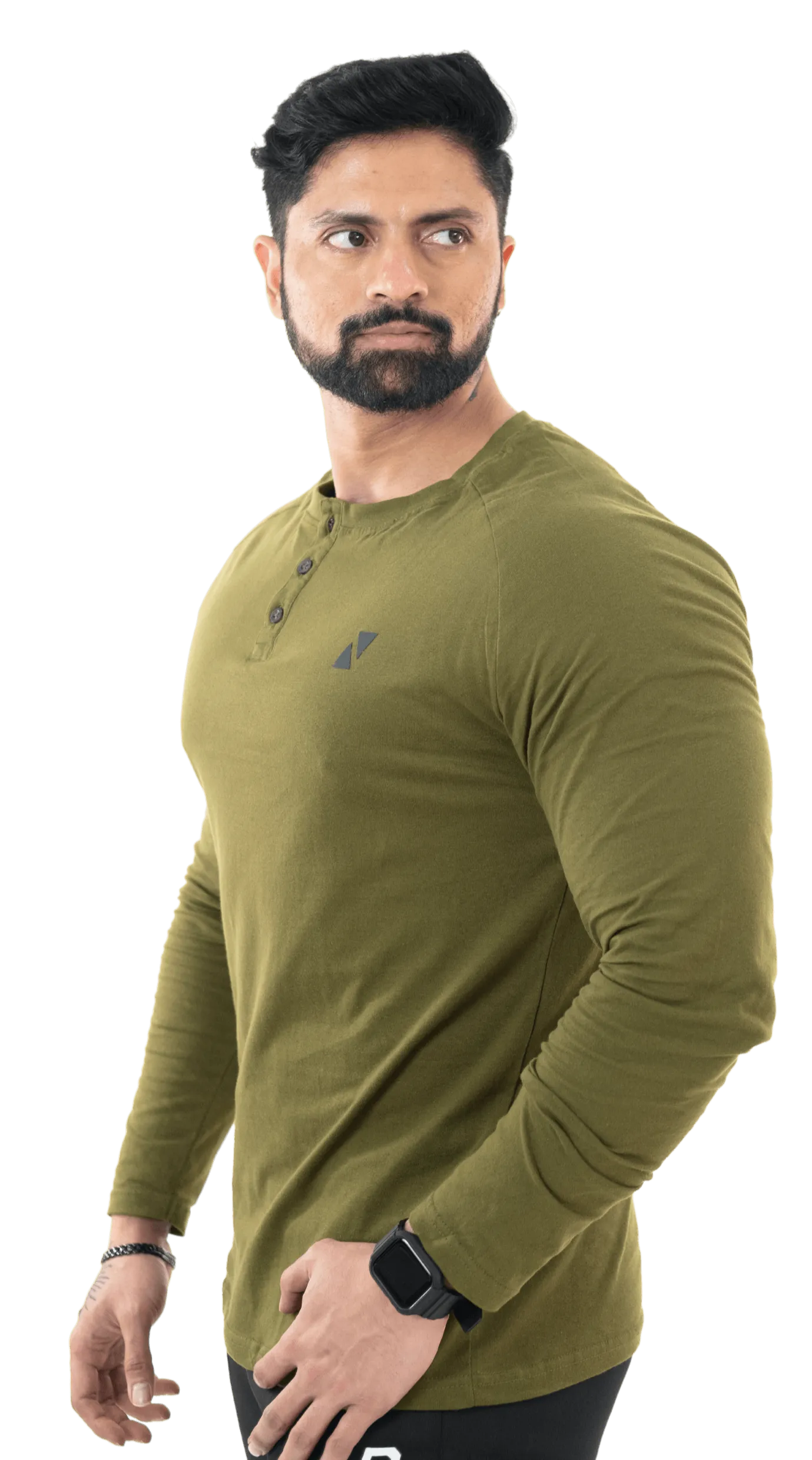 Olive Green Full Sleeves Henley Tee