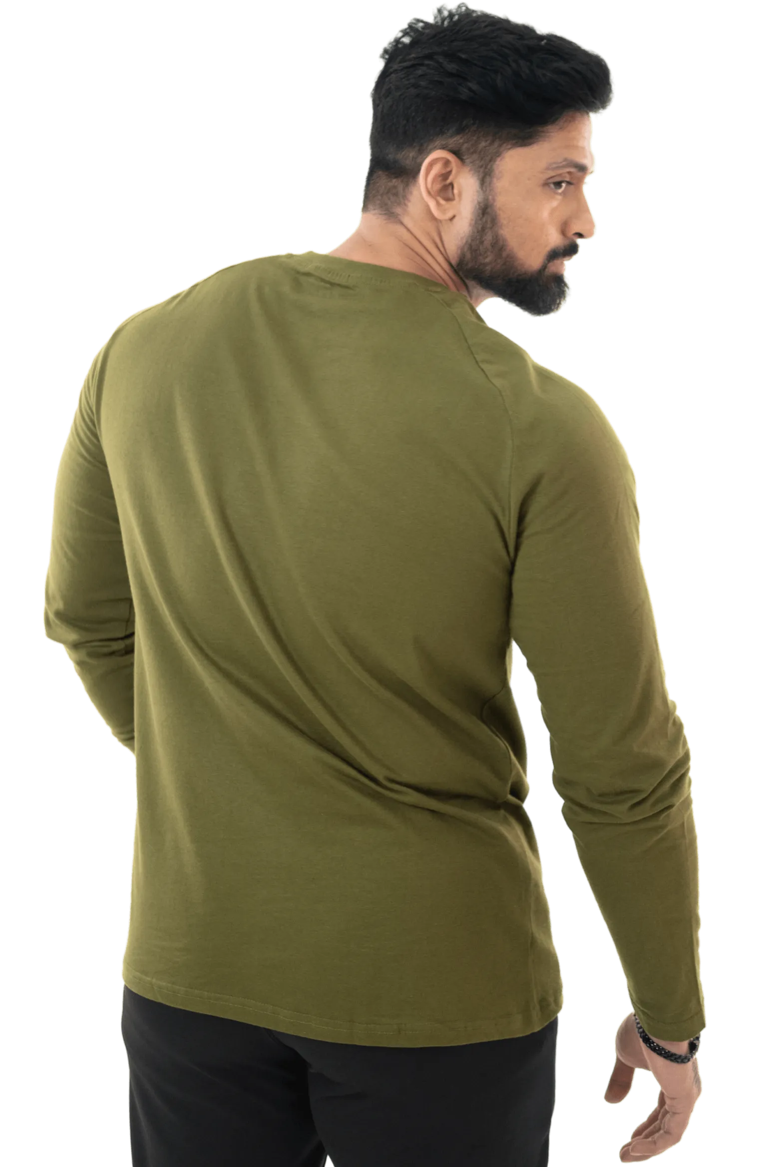 Olive Green Full Sleeves Henley Tee