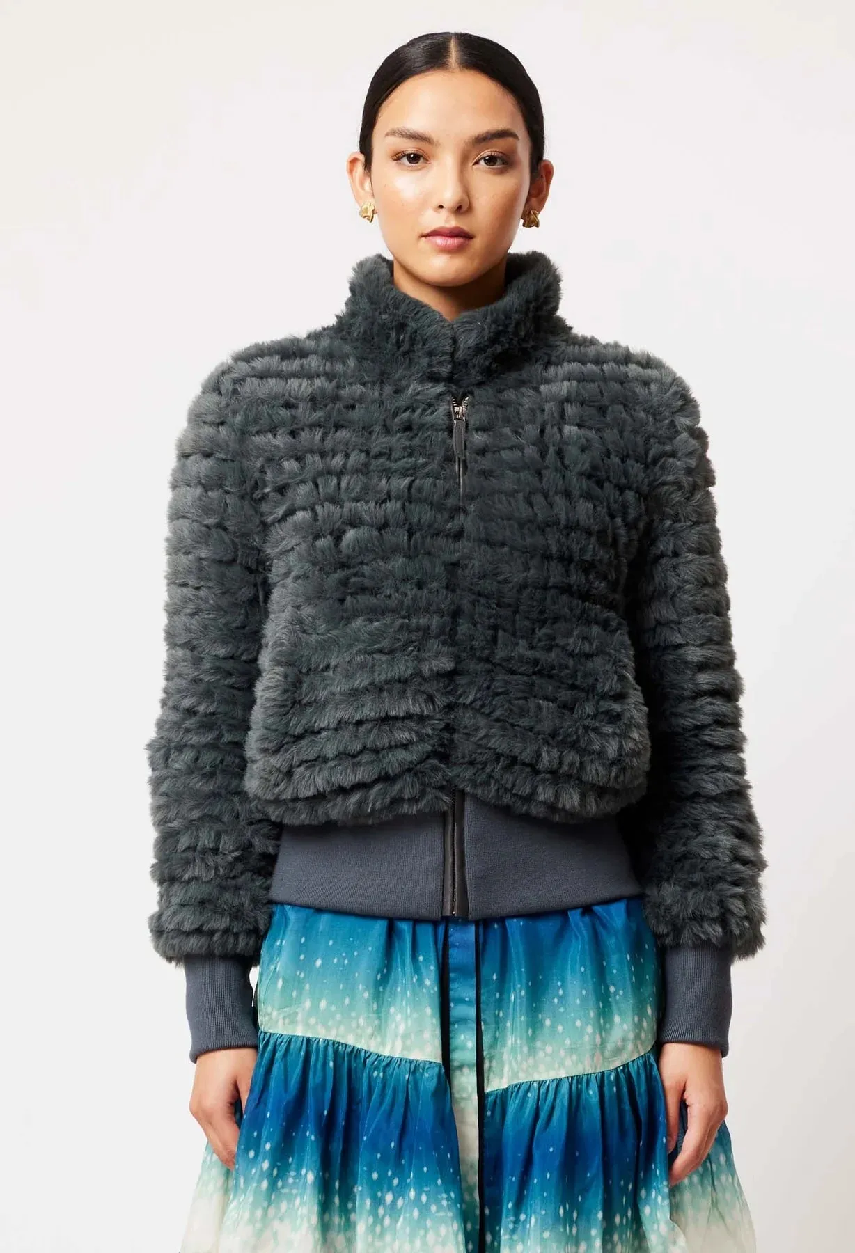 ONCE WAS NOVELLA FAUX FUR JACKET IN MERCURY