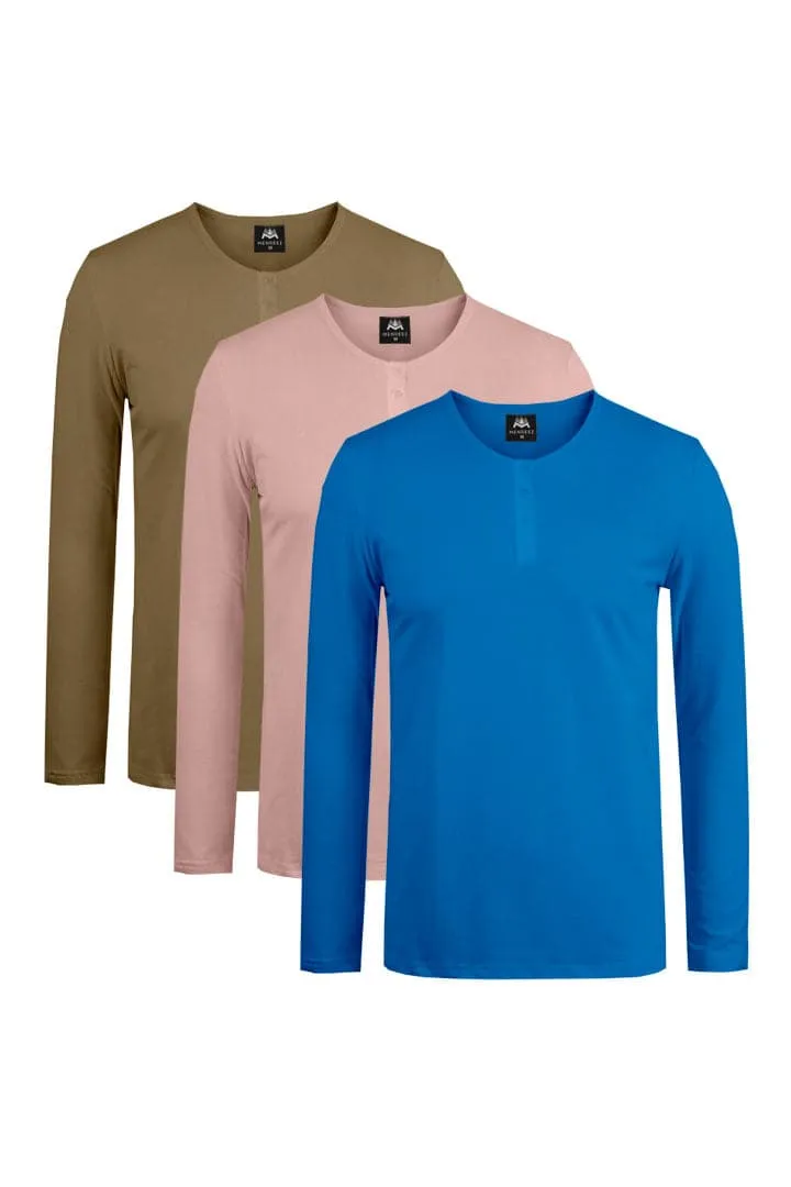 Pack of 3 - Full Sleeve Henley T-Shirt