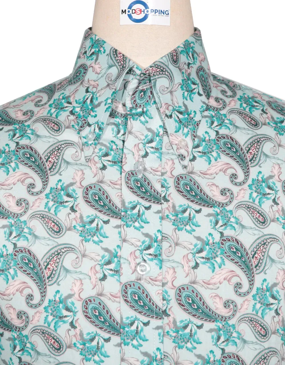 Paisley Shirt - 60s  Style Aqua Paisley Shirt