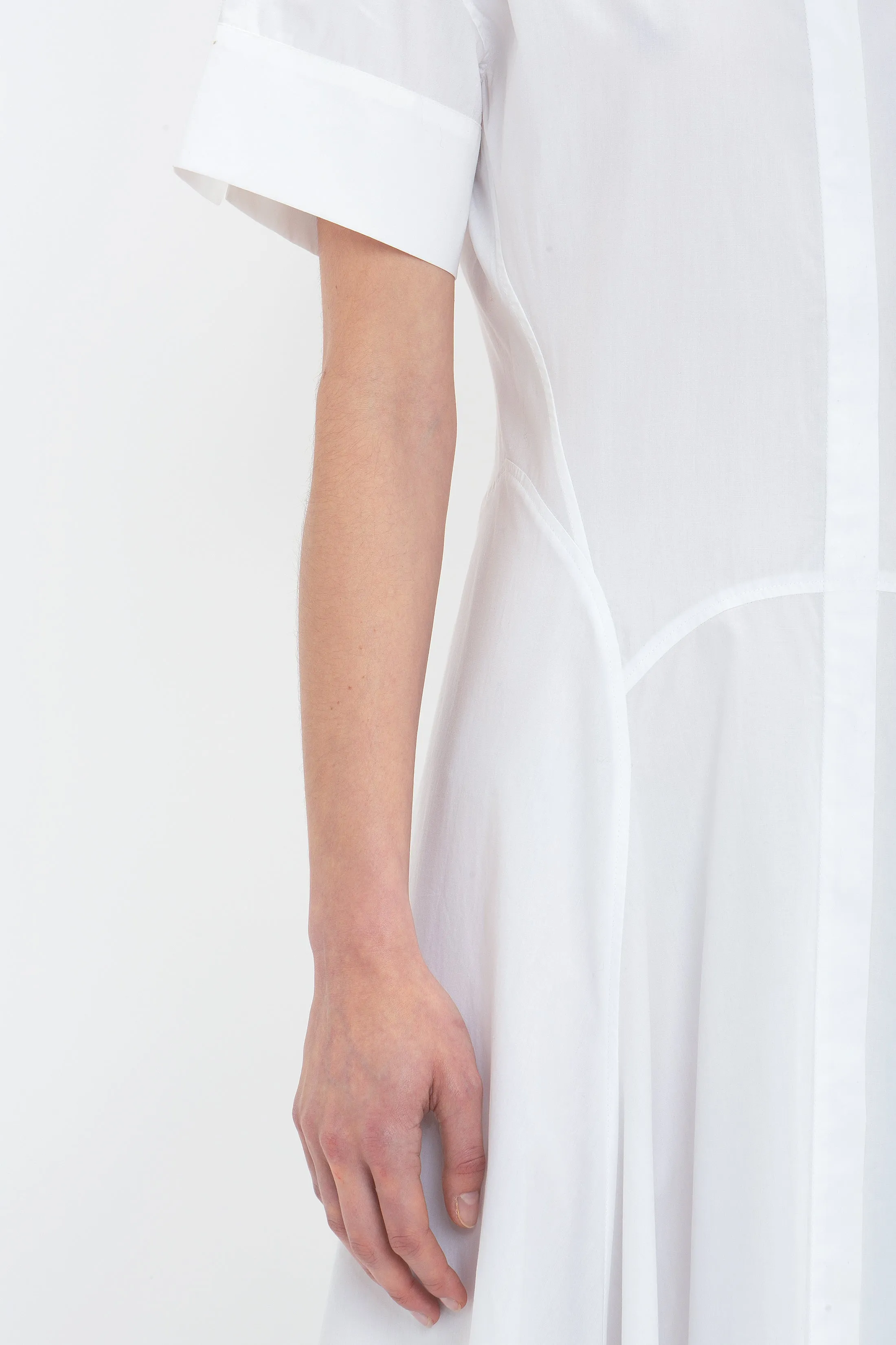 Panelled Shirt Dress In White