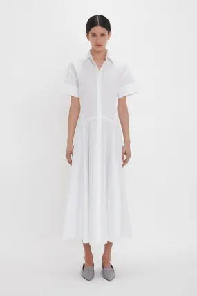 Panelled Shirt Dress In White