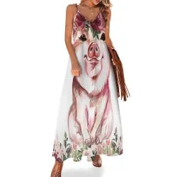 Pig Spaghetti Strap Ankle-Length Dress Long dress