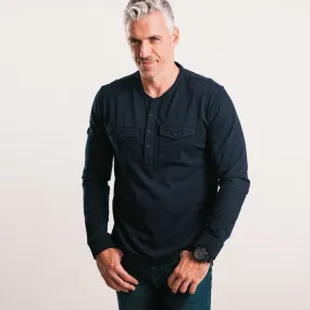 Pioneer Henley Shirt –  Navy Cotton Jersey