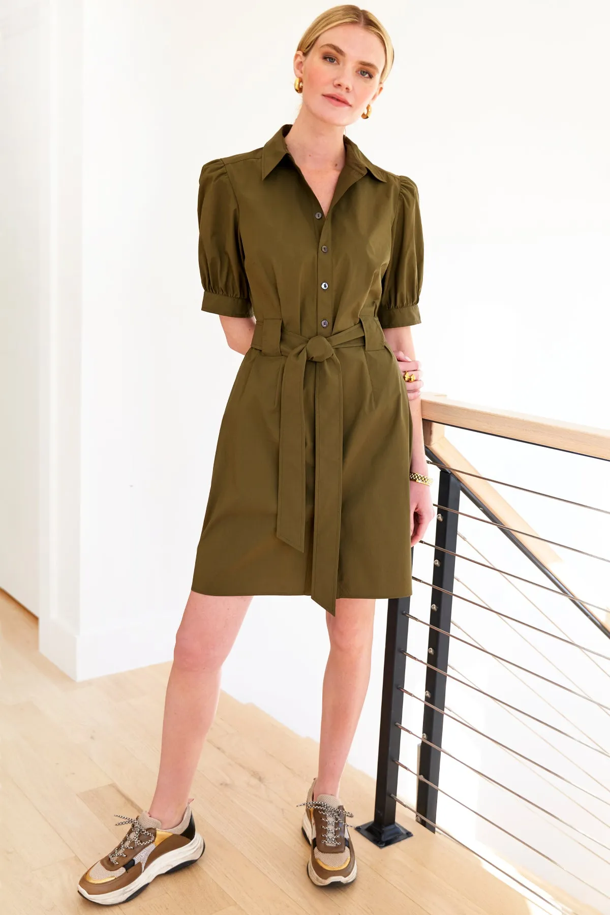 Piper Tie Front Shirt Dress Olive Green Weathercloth