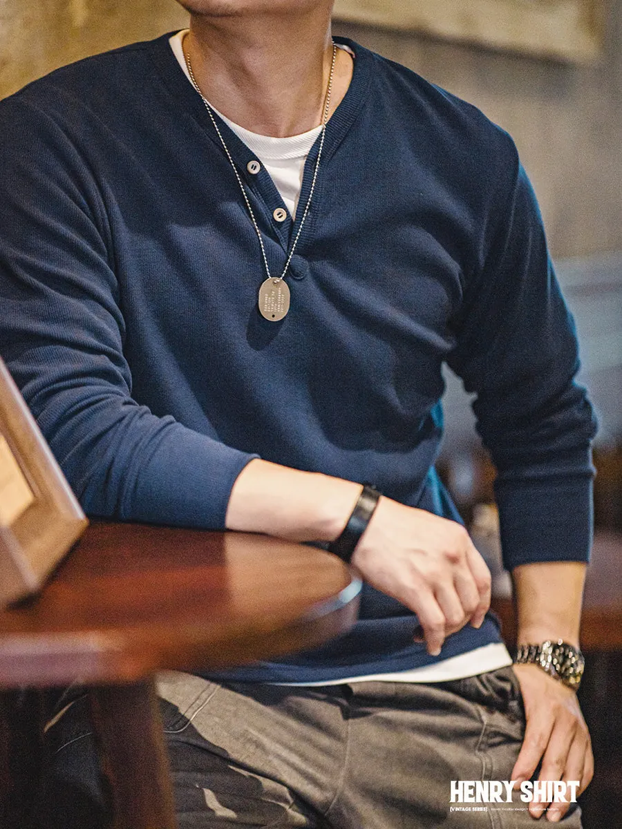 "Y" Collar Long-Sleeve Henley Shirt