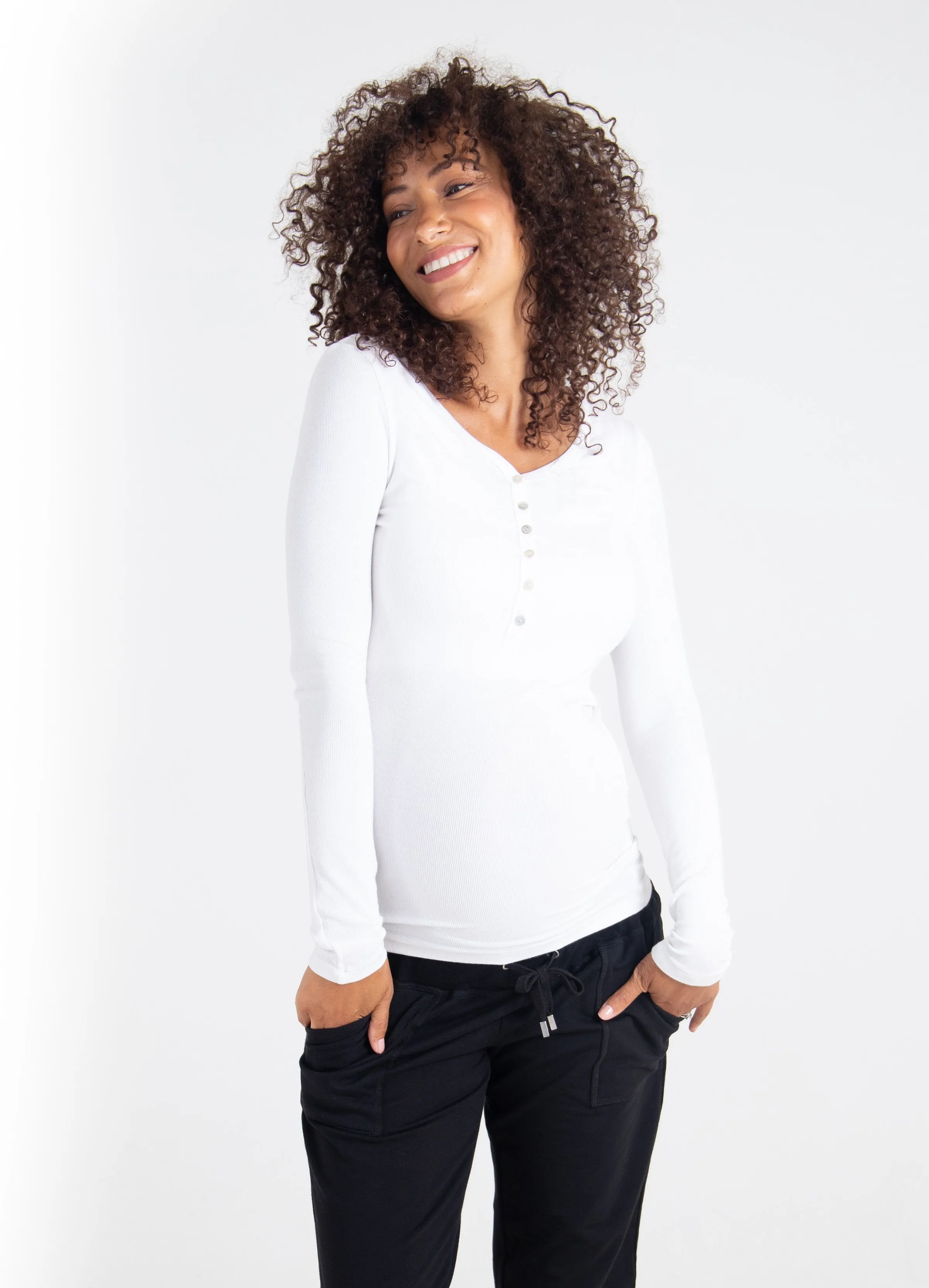 Rib Henley Long Sleeve Maternity Tee