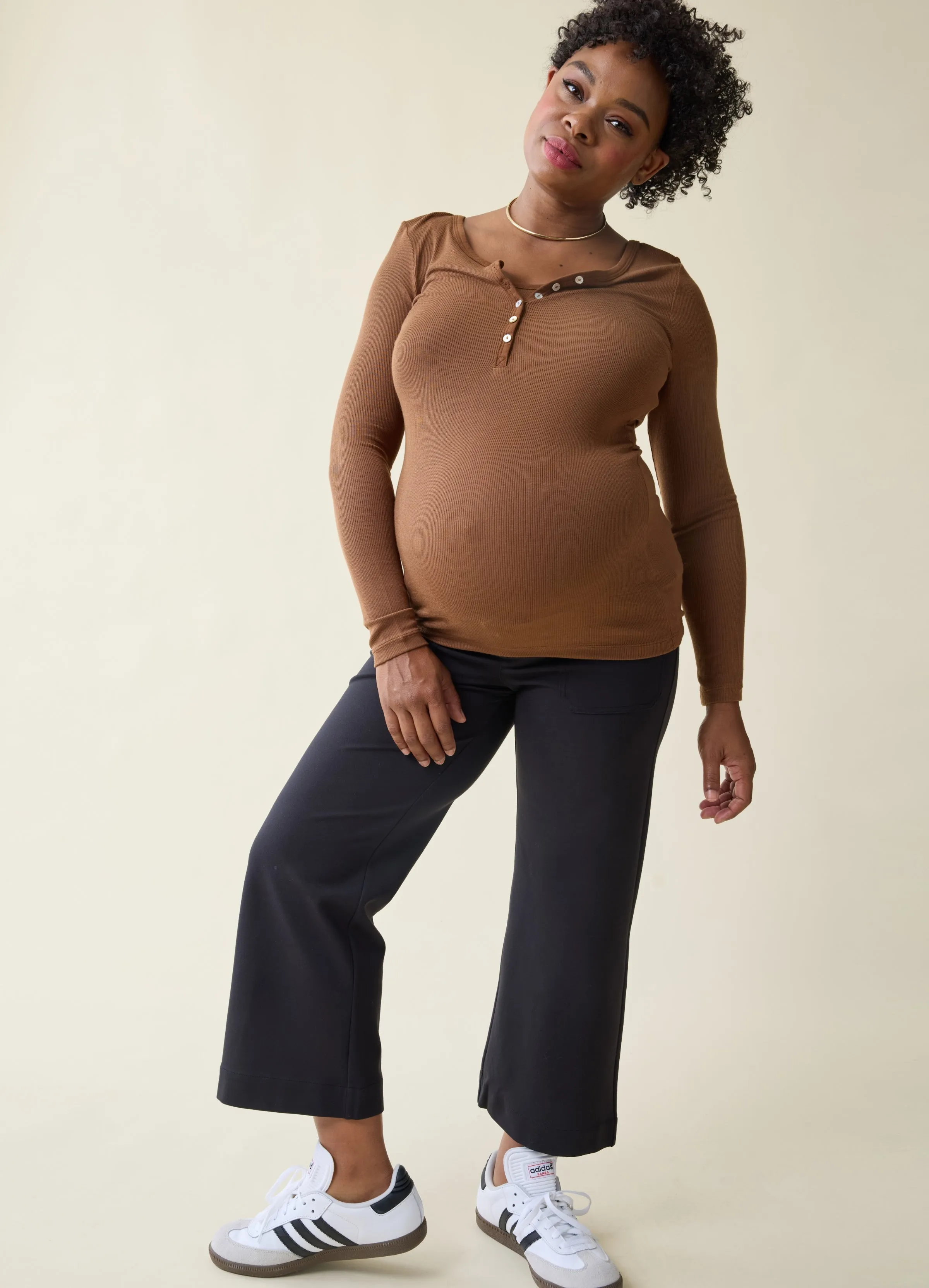 Rib Henley Long Sleeve Maternity Tee