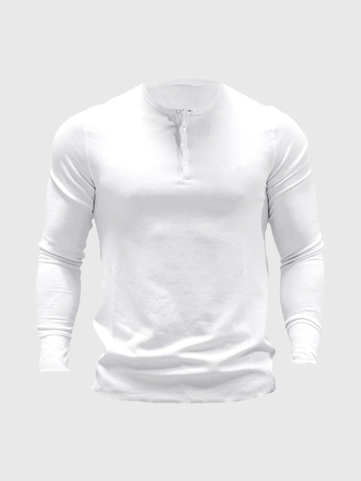 Rib Knit Curved Hem Long Sleeve Henley Shirt