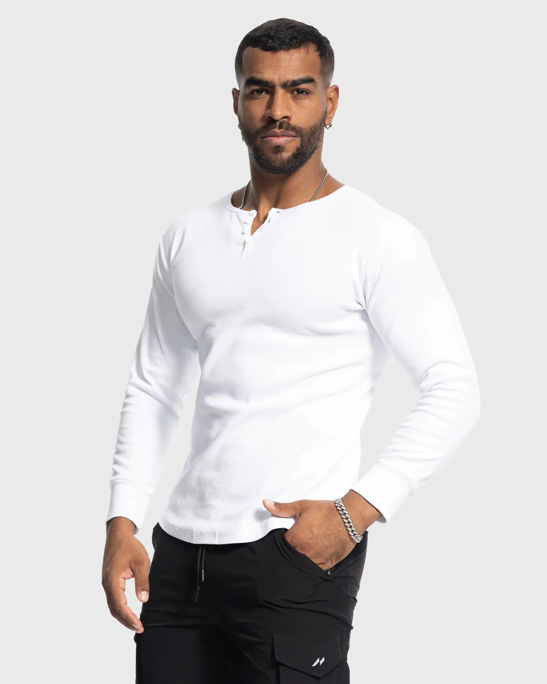 Rib Knit Curved Hem Long Sleeve Henley Shirt