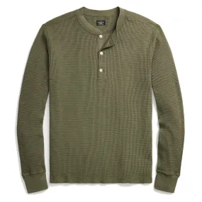 RRL by Ralph Lauren Garment-Dyed Waffle-Knit Henley Shirt Olive