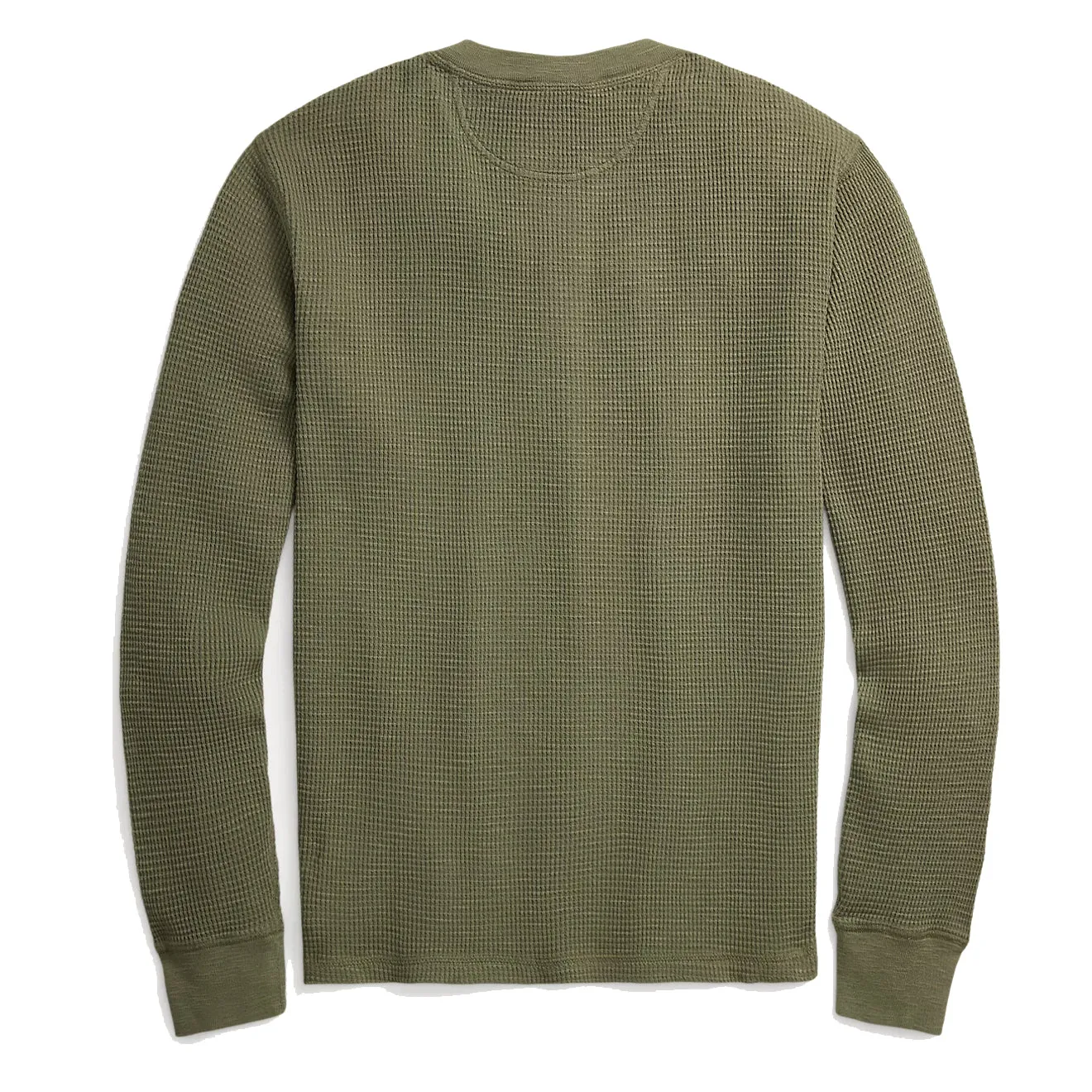 RRL by Ralph Lauren Garment-Dyed Waffle-Knit Henley Shirt Olive