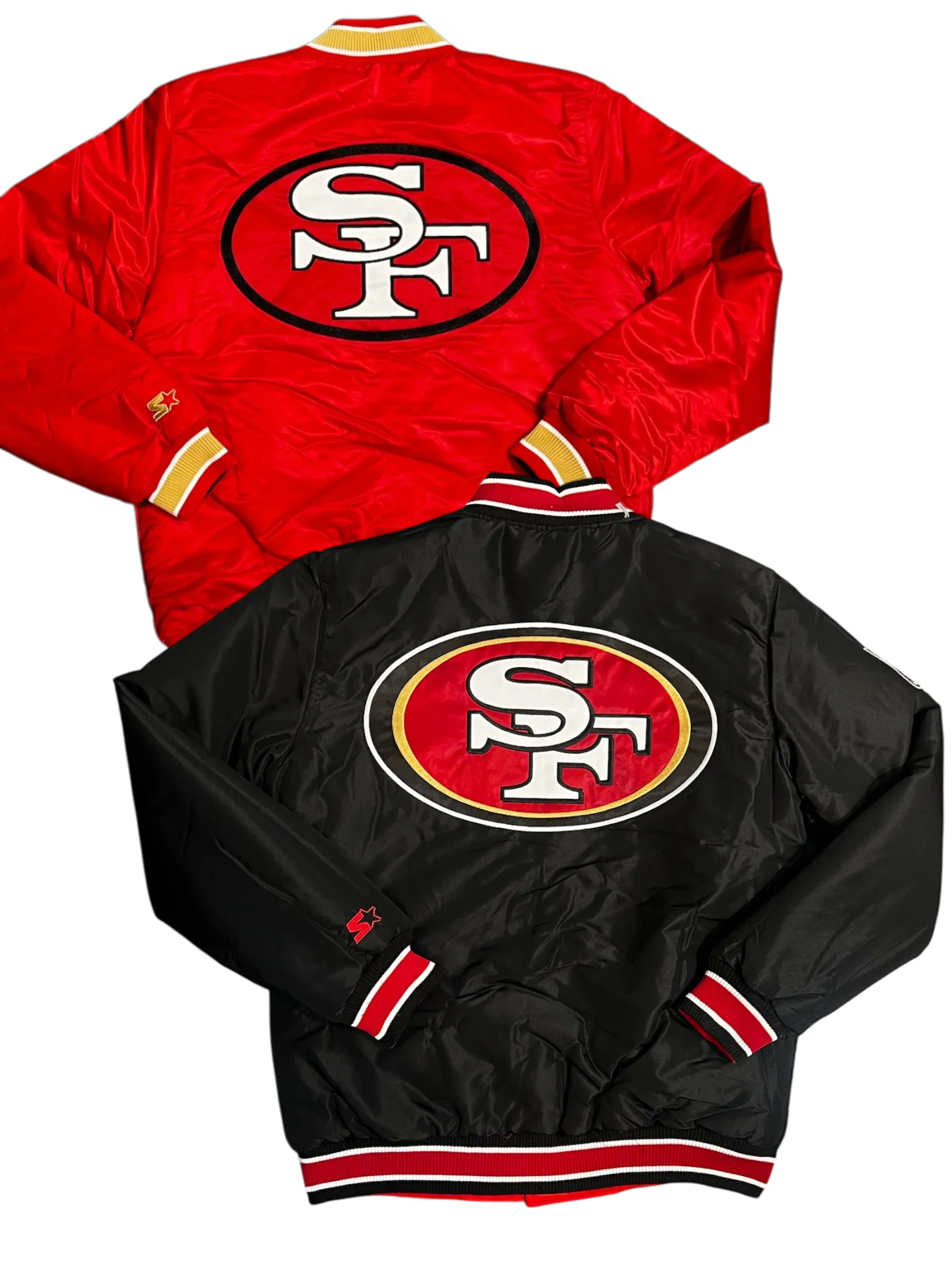 San Francisco 49ers Varsity Full-Snap Reversible Satin Bomber Jacket - Red/Black