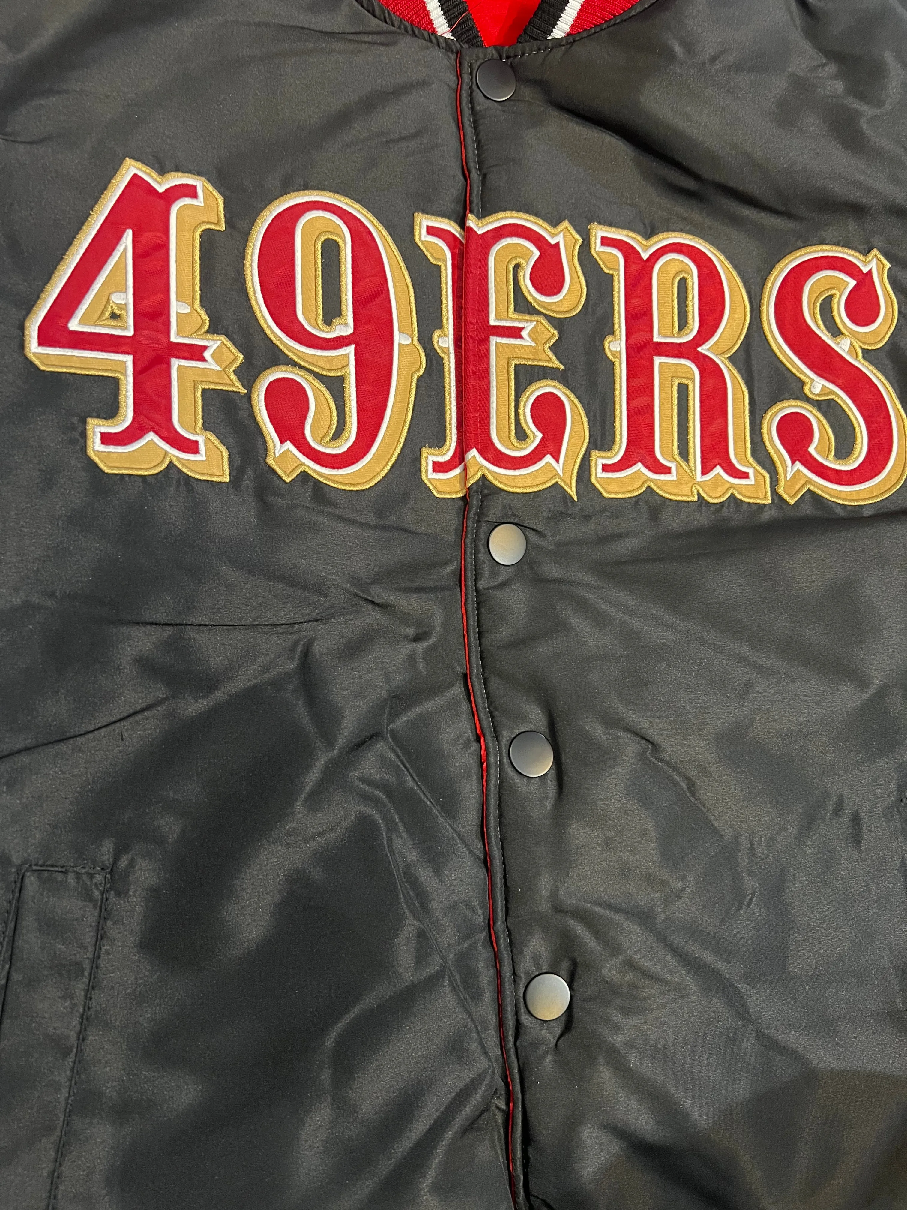 San Francisco 49ers Varsity Full-Snap Reversible Satin Bomber Jacket - Red/Black