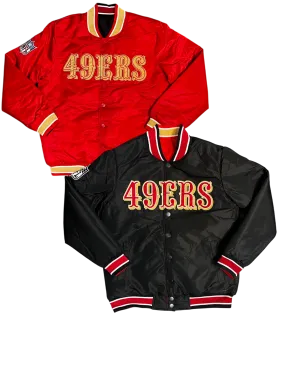 San Francisco 49ers Varsity Full-Snap Reversible Satin Bomber Jacket - Red/Black