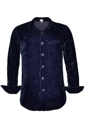 Silk Velvet Men's Shirt in Navy