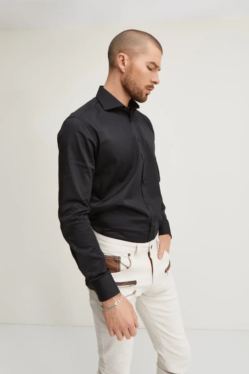 Spread Collar Dress Shirt- Black