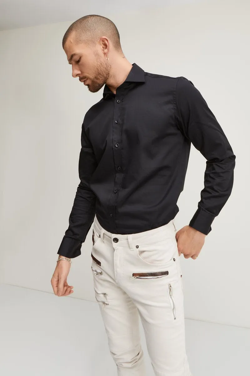 Spread Collar Dress Shirt- Black