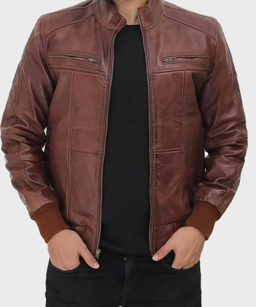 Steven Men's Dark Brown Bomber Distressed Leather Jacket