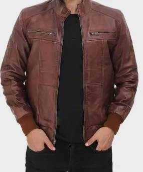 Steven Men's Dark Brown Bomber Distressed Leather Jacket