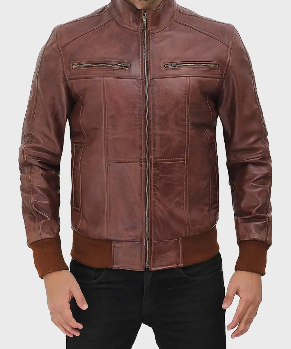 Steven Men's Dark Brown Bomber Distressed Leather Jacket