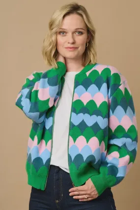 Sugarhill Brighton Solana Knitted Bomber Multi Heart Scallop