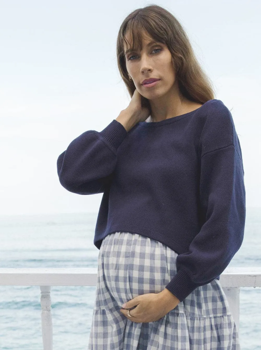 Sylvie Luxury Maternity Knitted Cropped Jumper- Navy