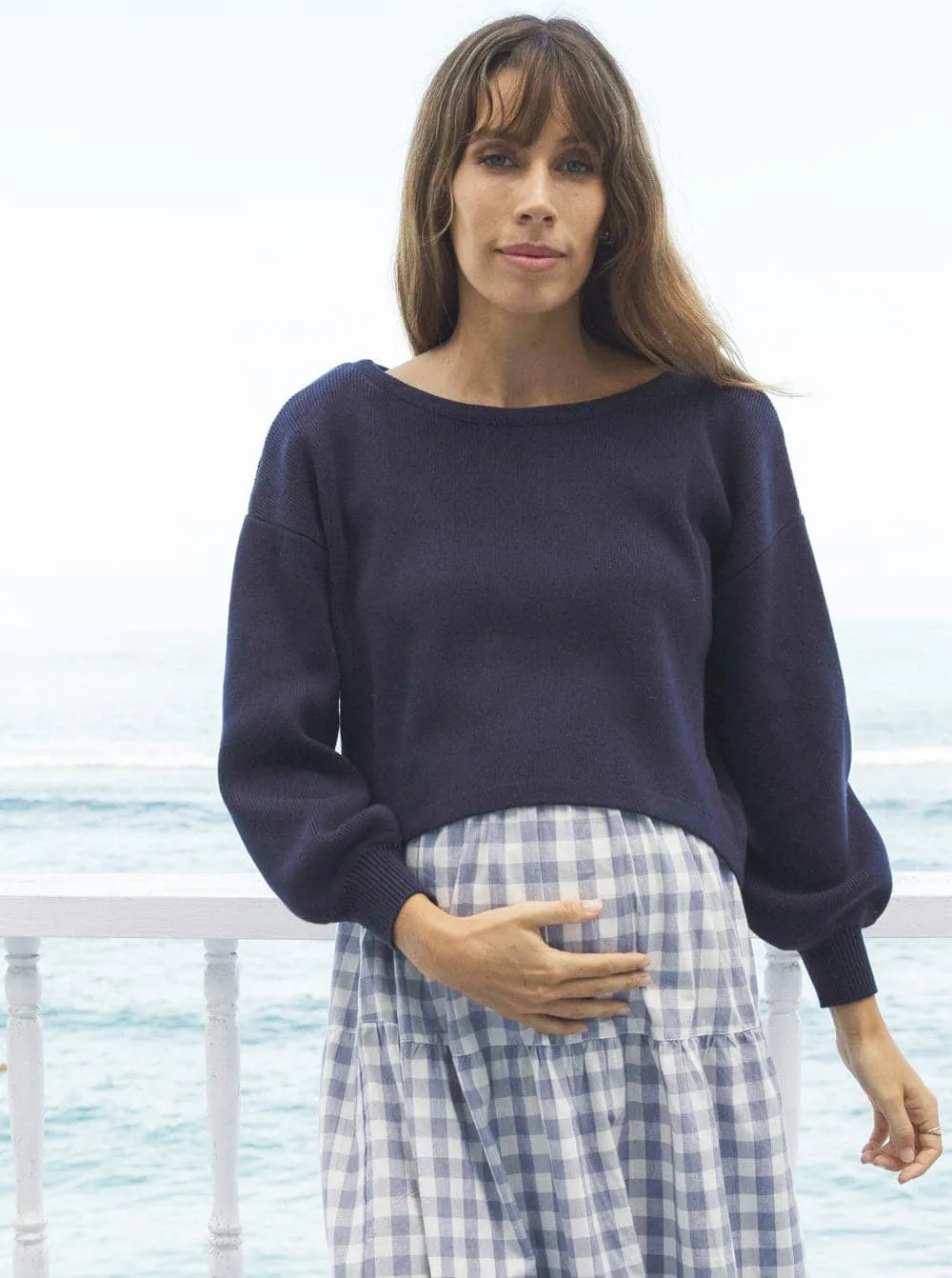 Sylvie Luxury Maternity Knitted Cropped Jumper- Navy