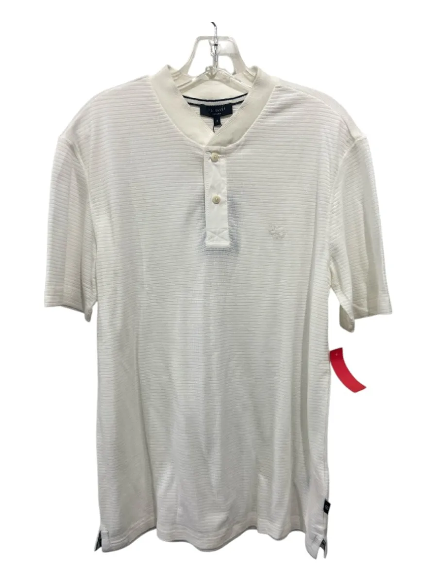 Ted Baker NWT Size 3 White Cotton Blend Solid T shirt Henley Men's Short Sleeve