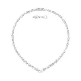 TENNIS DELUXE MIXED V NECKLACE, WHITE, RHODIUM PLATED