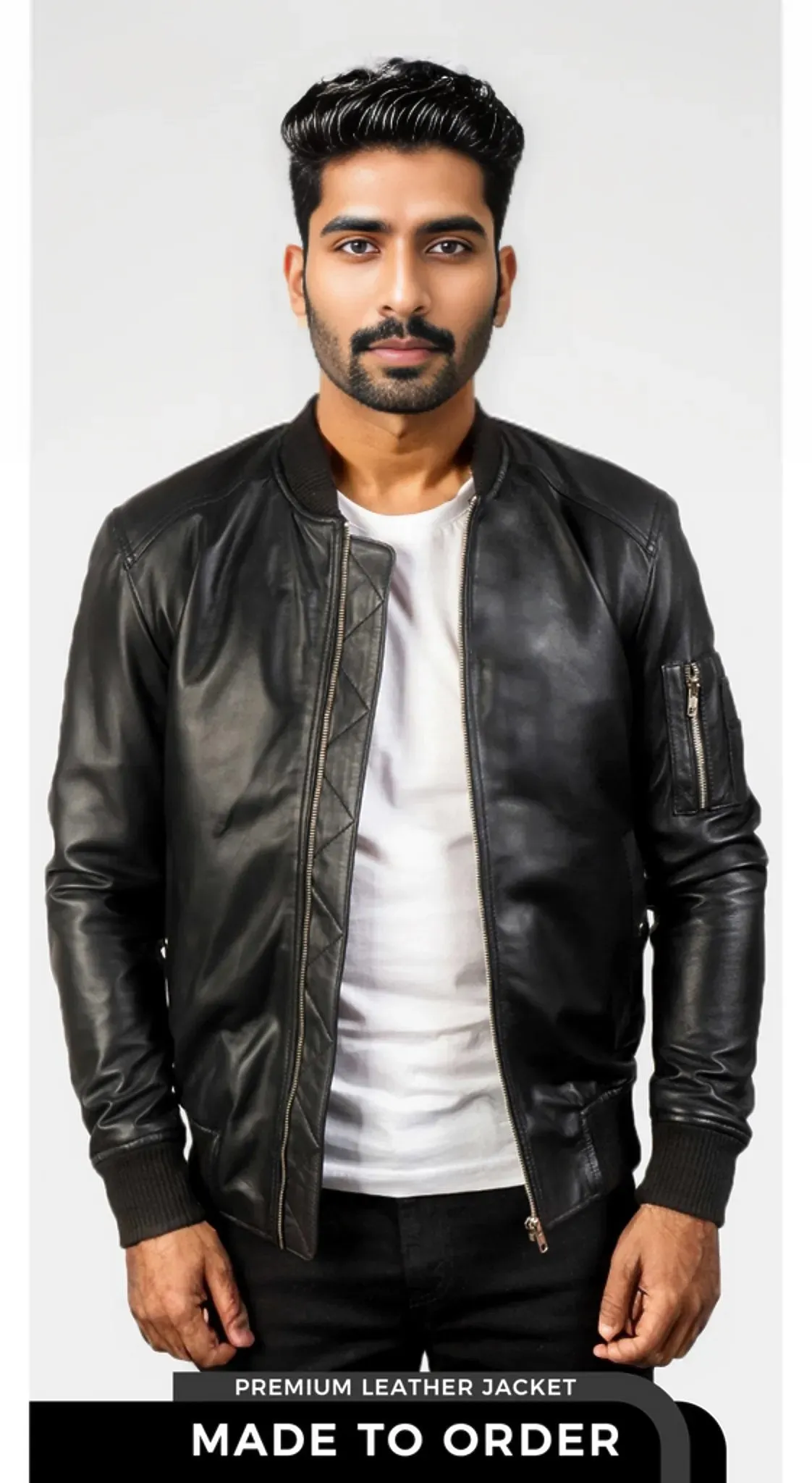 The Ace | Men's Black Leather Bomber Jacket