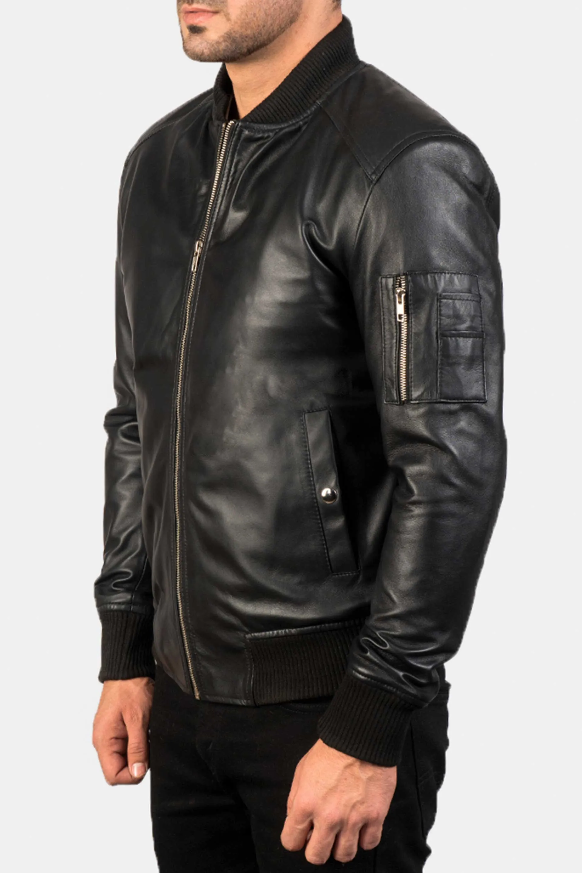 The Ace | Men's Black Leather Bomber Jacket