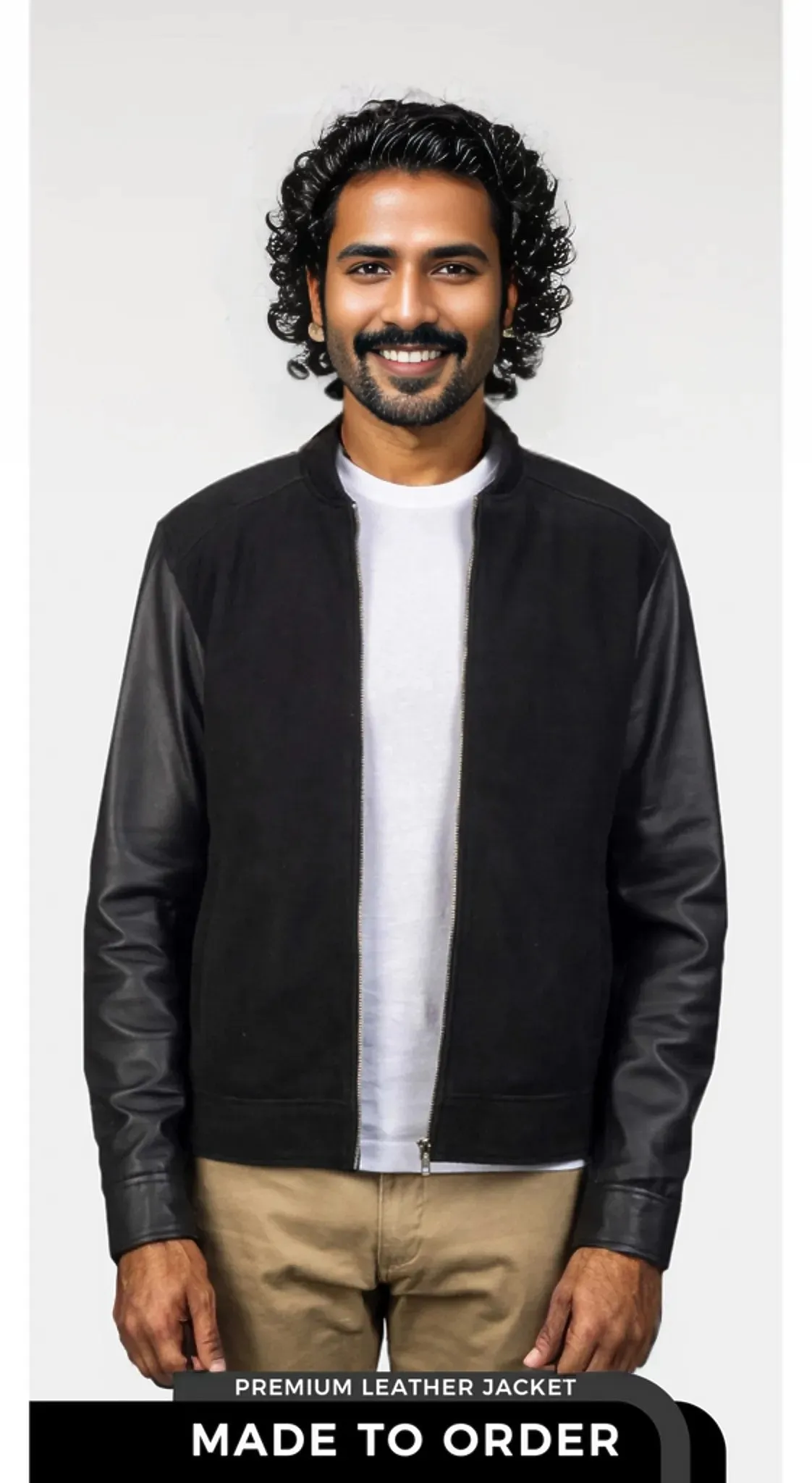 The Apex | Men's Black Plain Suede Hybrid Bomber Jacket