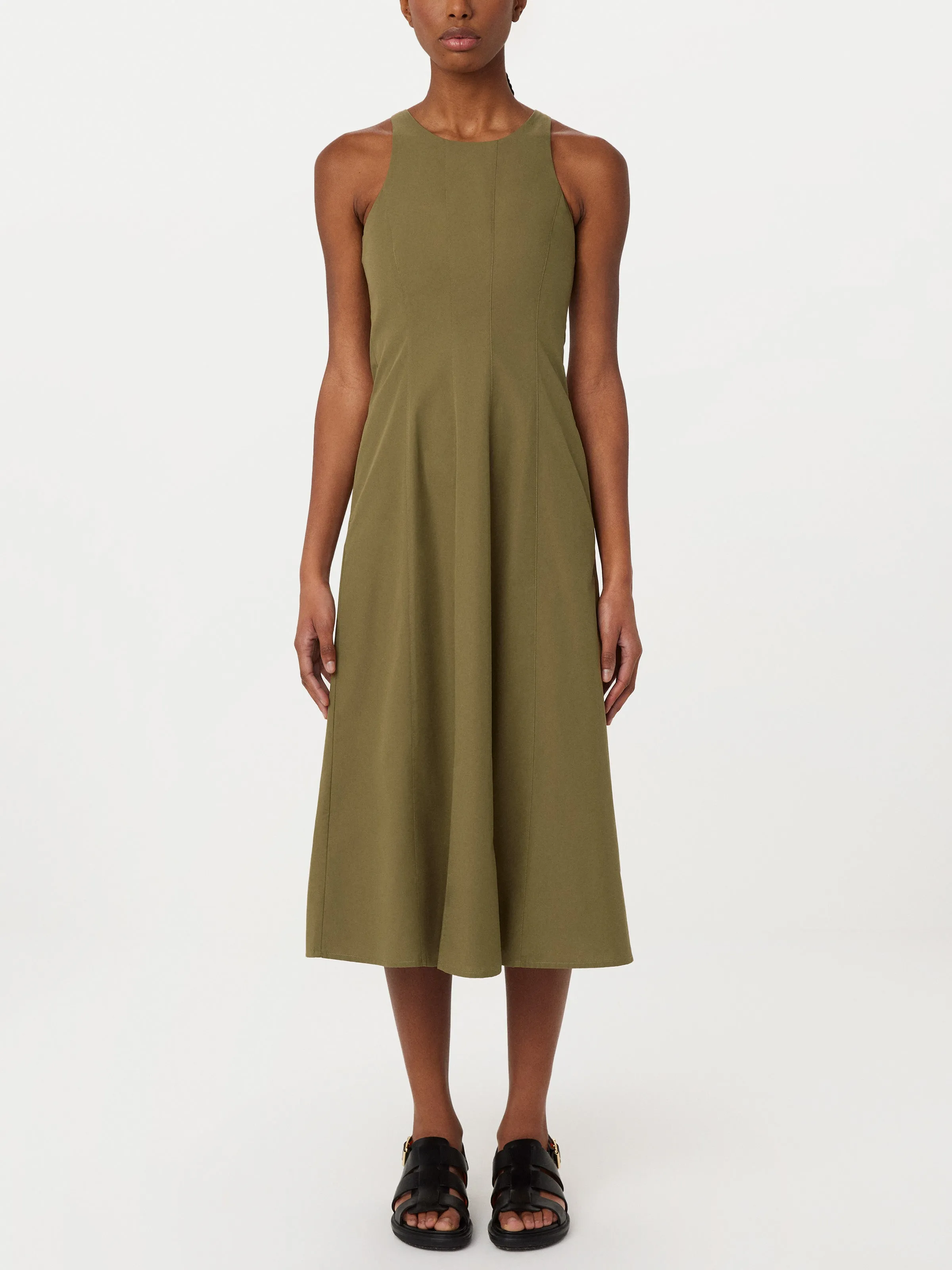 The Bustier Poplin Long Dress in Brown Green