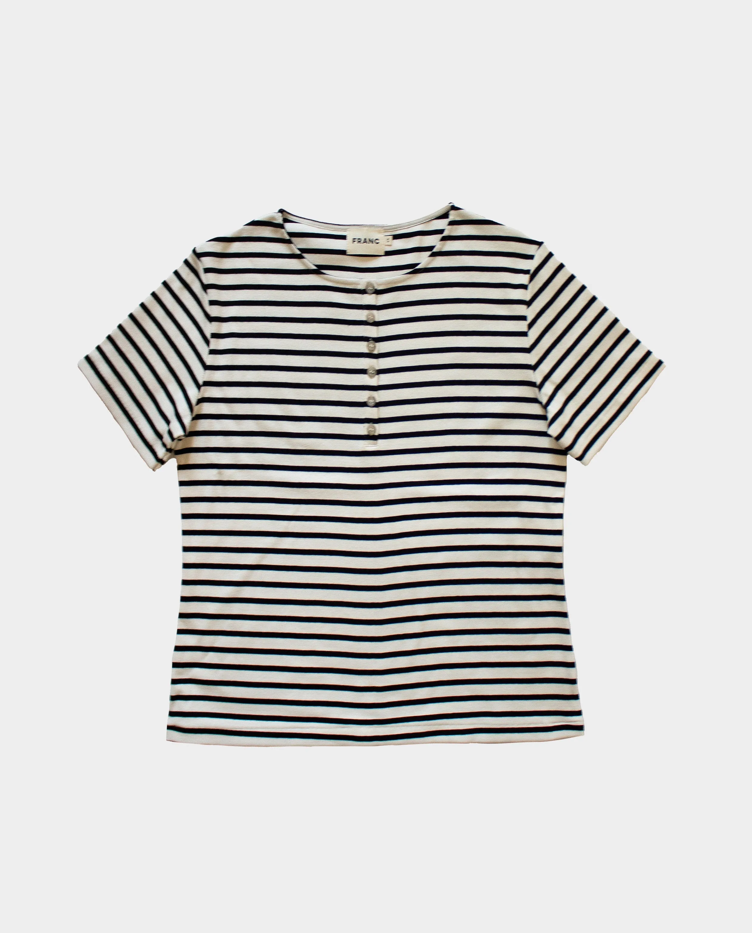 The Rib Henley Shirt in Black Stripe