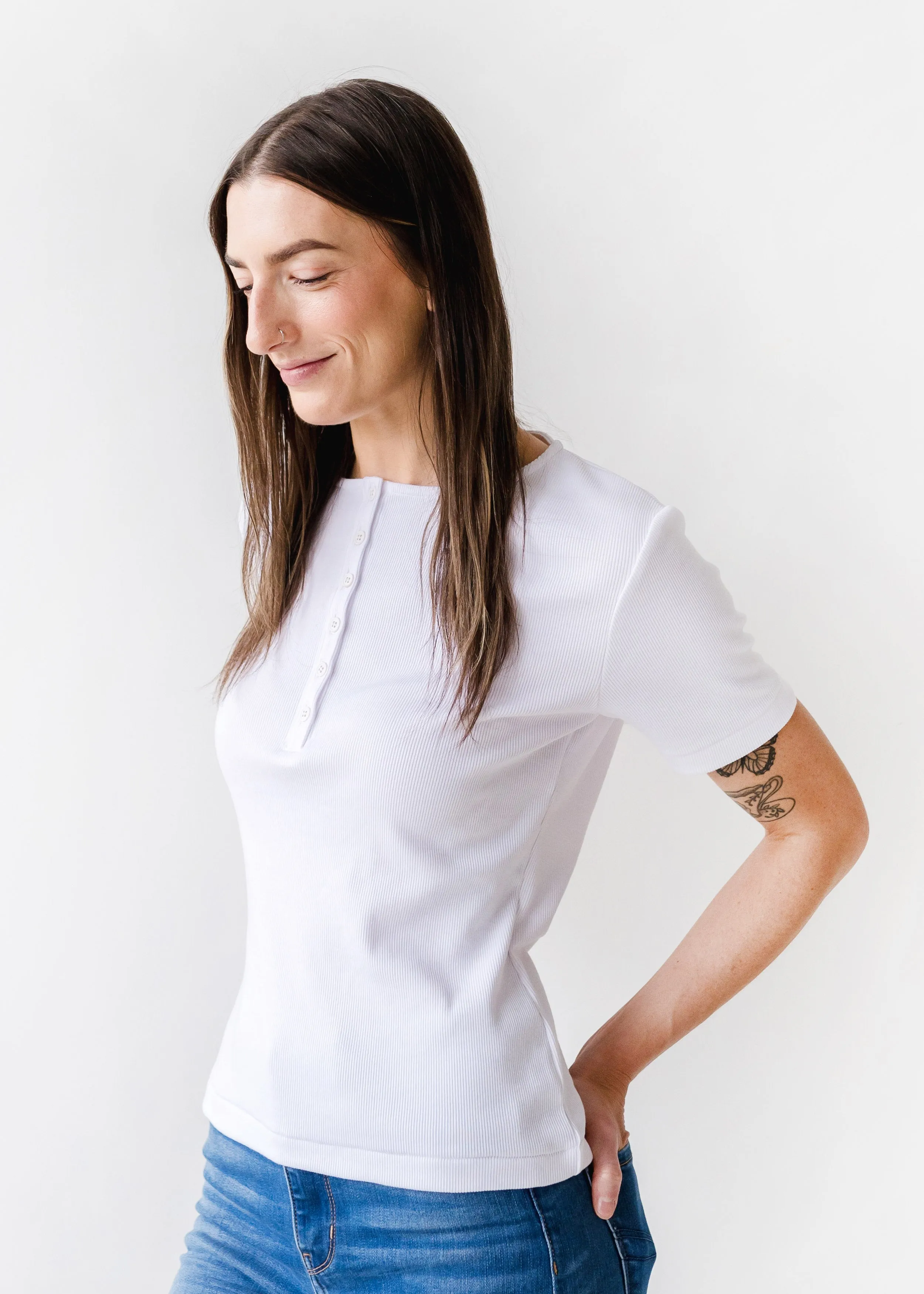 The Rib Henley Shirt in White