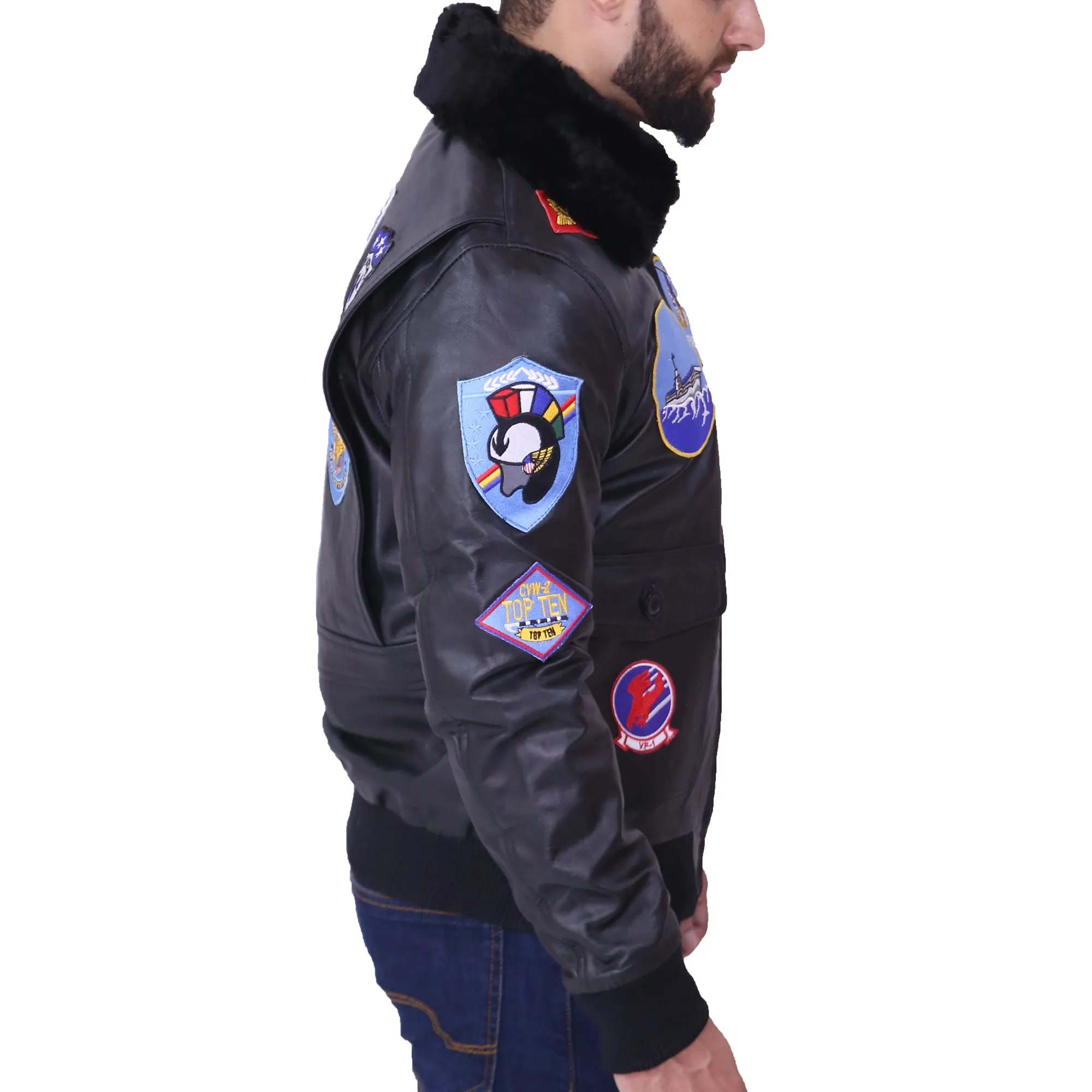 Top Gun Maverick Fur Collar Black Bomber Jacket