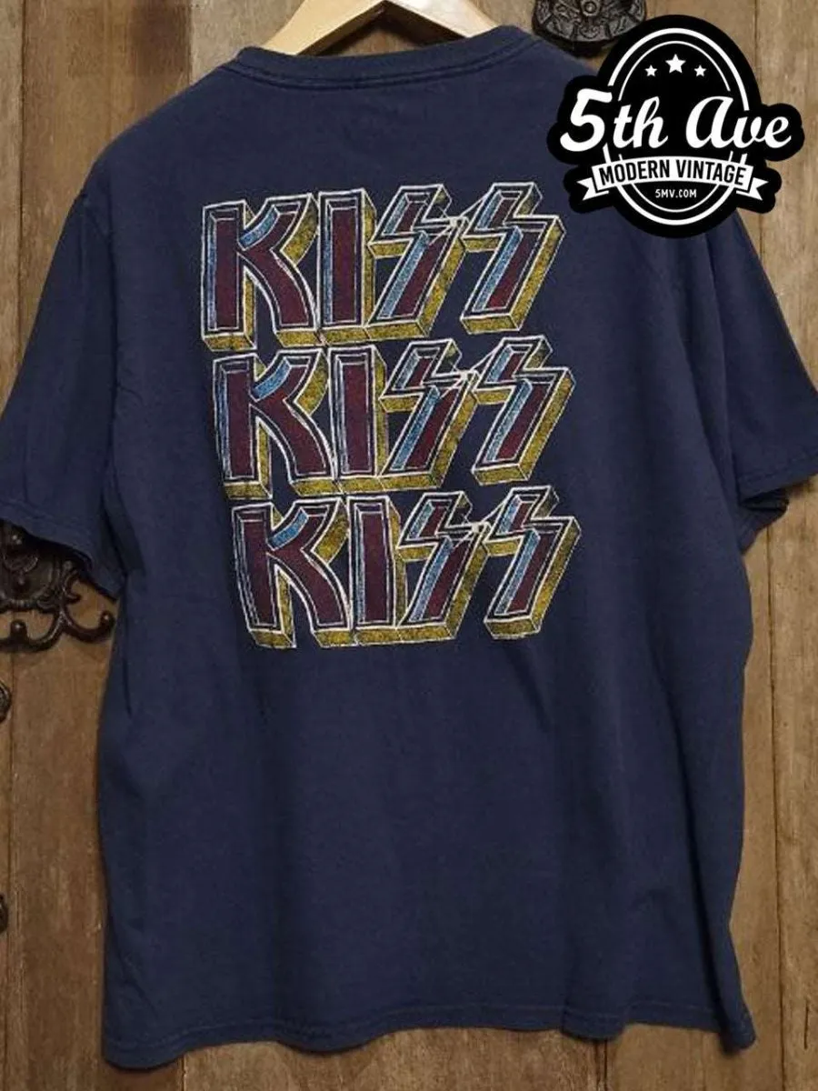 Triple Logo KISS Band T-Shirt: Single-Stitch, Crewneck, 100% Cotton with Front Band Members Graphic, 30-Day Satisfaction Guarantee