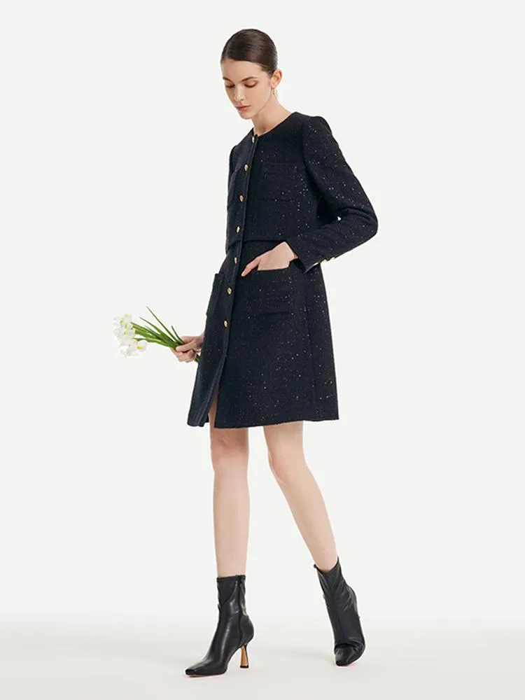 Tweed Fake Two-piece Tailored Wool Dress