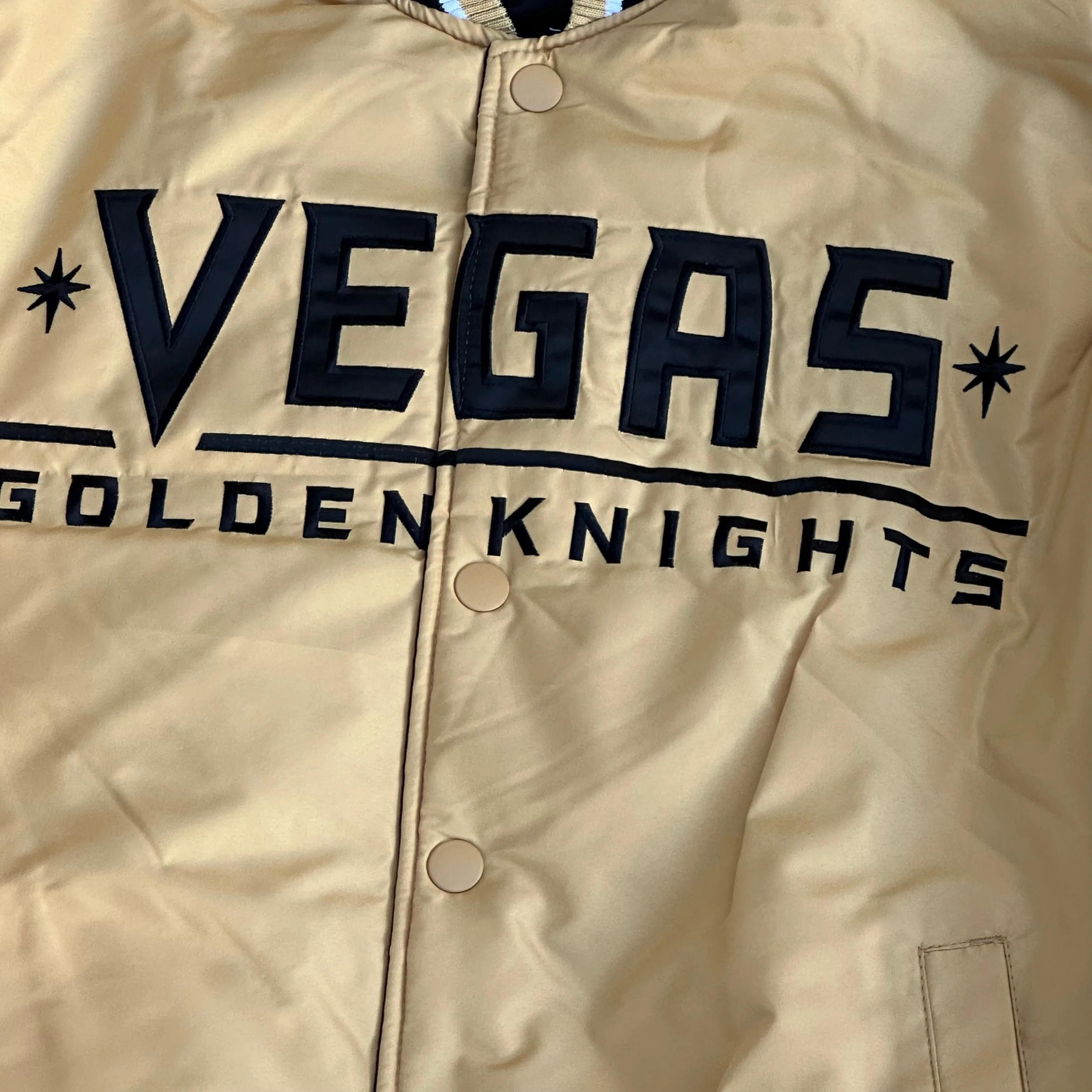 Vegas Golden Knights Varsity Full-Snap Reversible Satin Bomber Jacket - Black/Gold