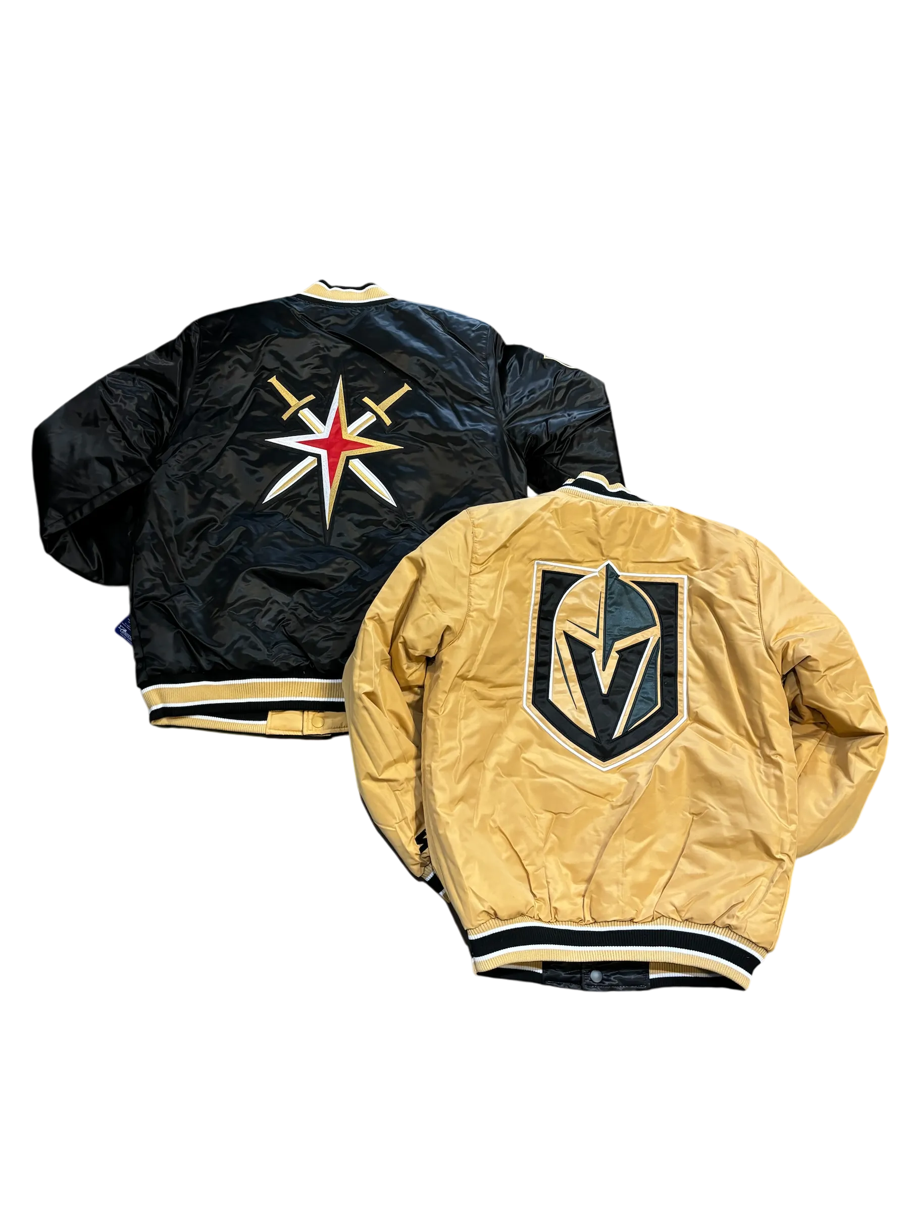 Vegas Golden Knights Varsity Full-Snap Reversible Satin Bomber Jacket - Black/Gold