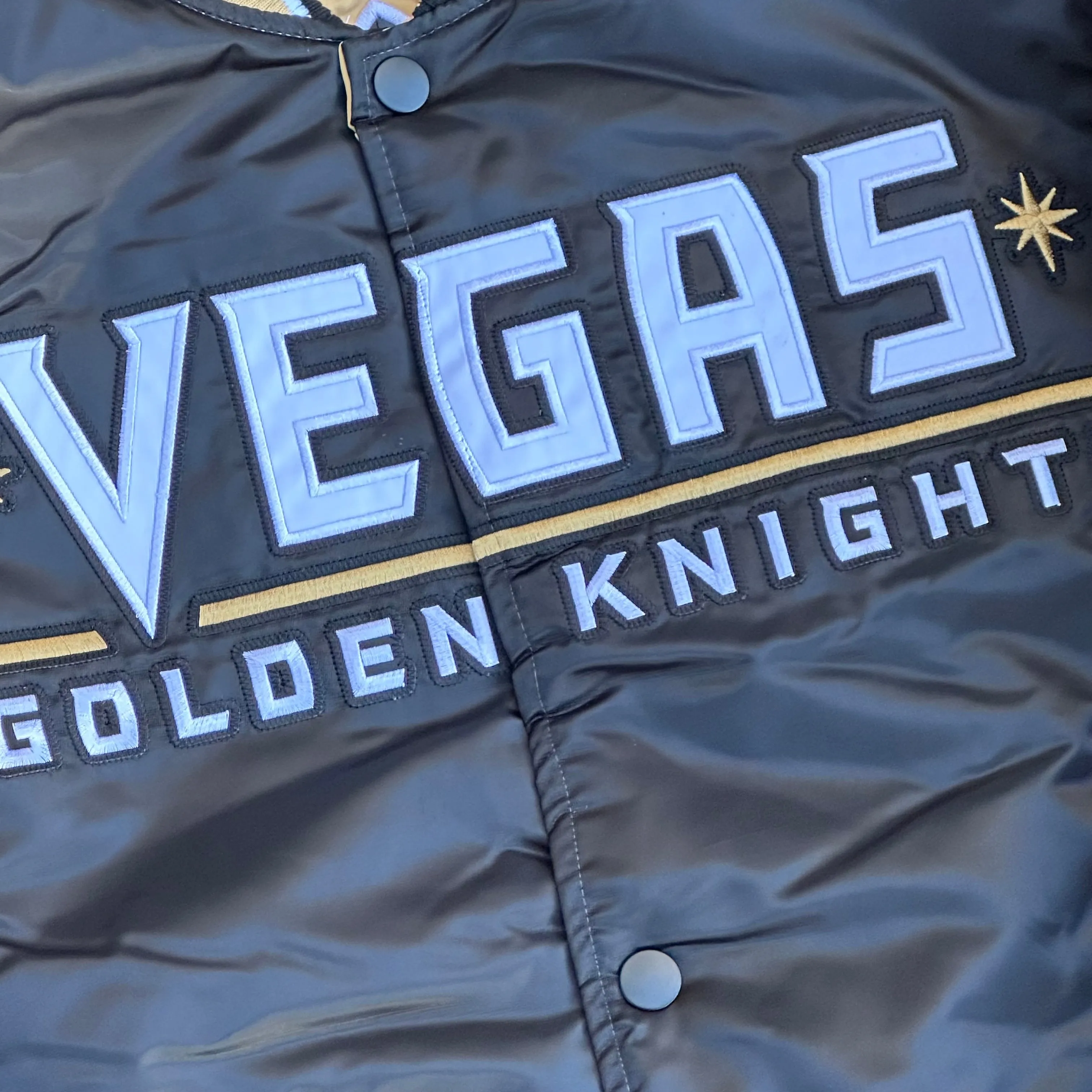 Vegas Golden Knights Varsity Full-Snap Reversible Satin Bomber Jacket - Black/Gold