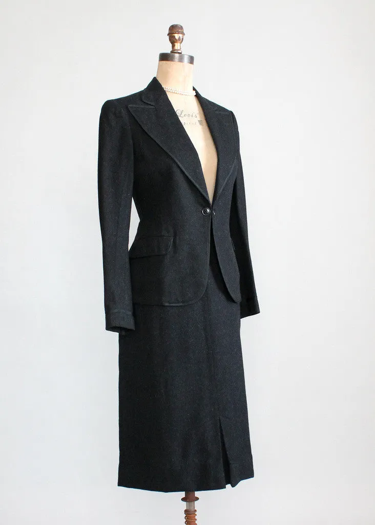 Vintage 1930s Black Tailored Wool Suit